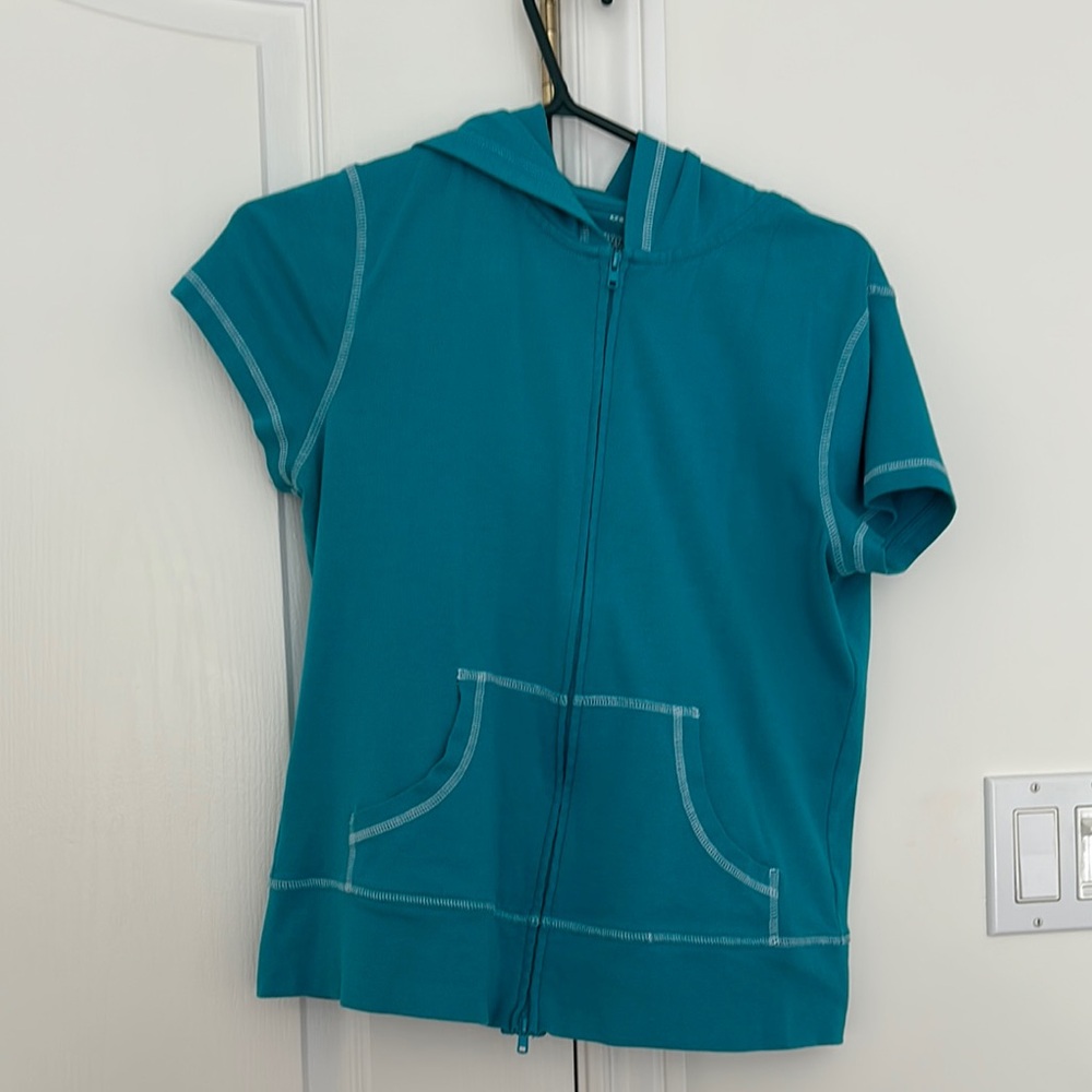Jones New York Teal Short Sleeve Hoodie